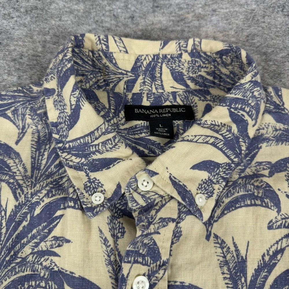 Banana Republic Linen Button Down Shirt Floral Pocket Mens Large L